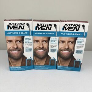 Just For Men M-35 MEDIUM BROWN Mustache & Beard Brush In ( 3 pack ) Blue